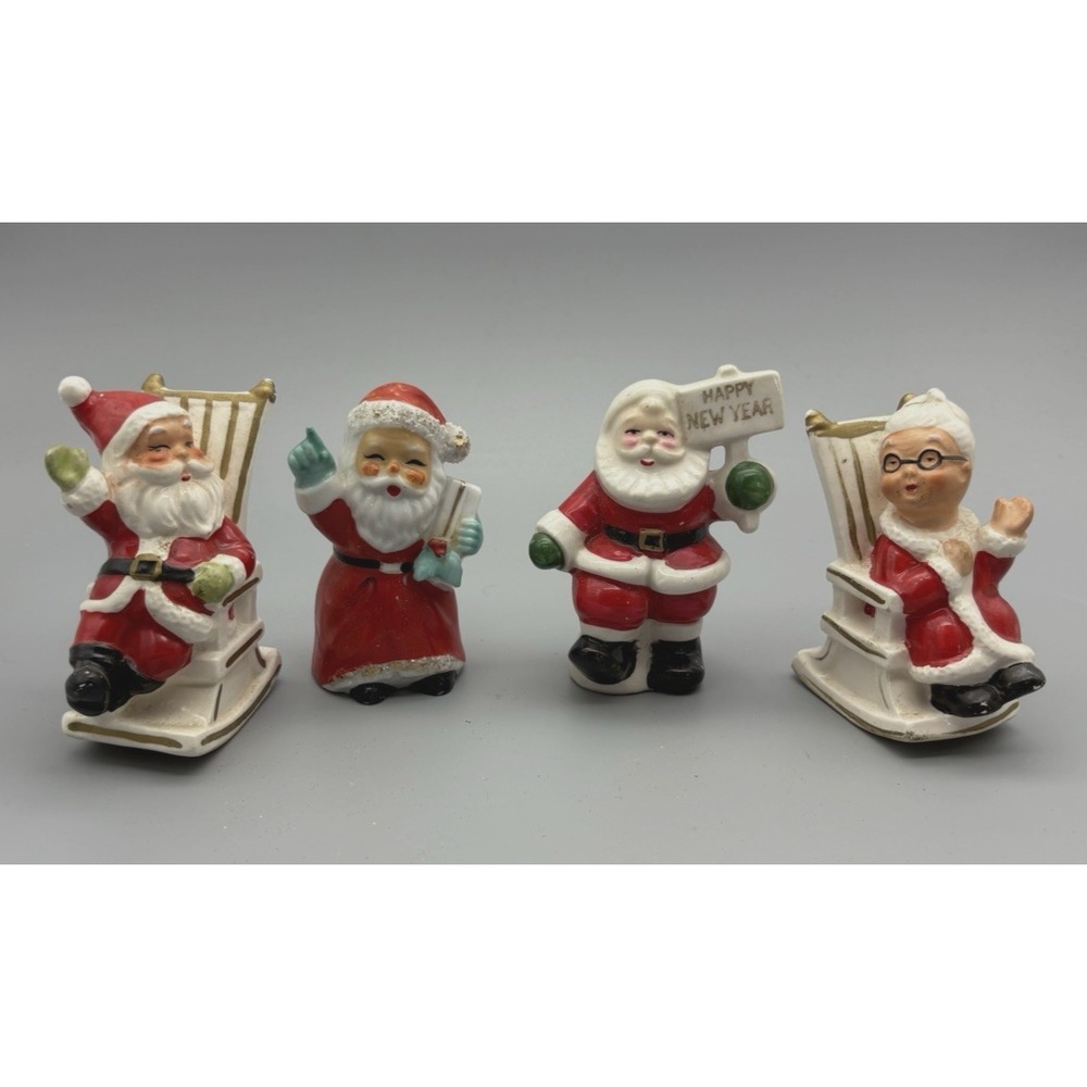Vintage porcelain Christmas salt pepper shakers Santa & Mrs Claus Lefton Japan